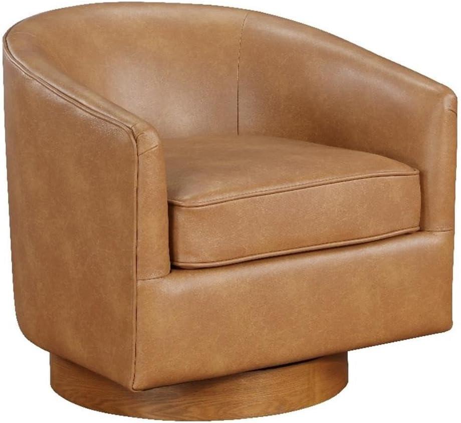 Comfort Pointe Irving Faux Leather Wood Base Barrel Swivel Accent Chair