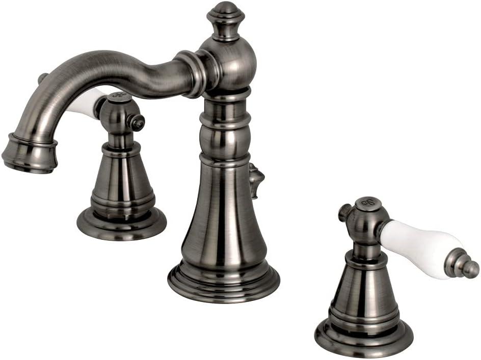 Kingston Brass English Classic Two-Handle 3-Hole Deck Mount Widespread Bathroom Faucet with Brass Pop-Up Drain
