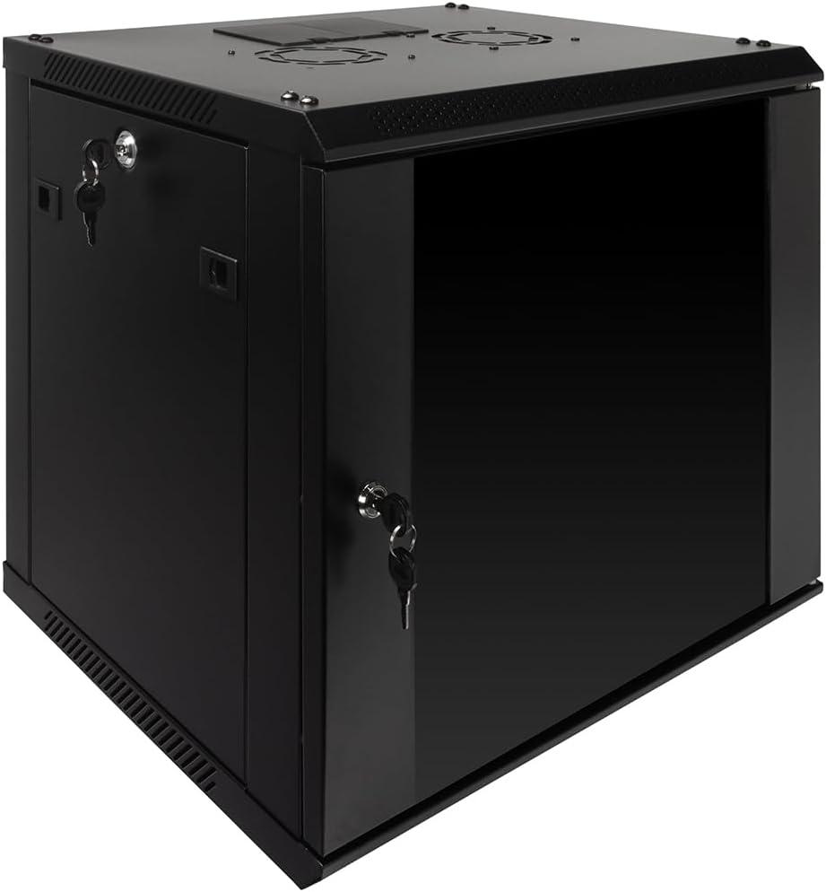 Black Steel 9U Wall Mount Server Rack with Glass Door