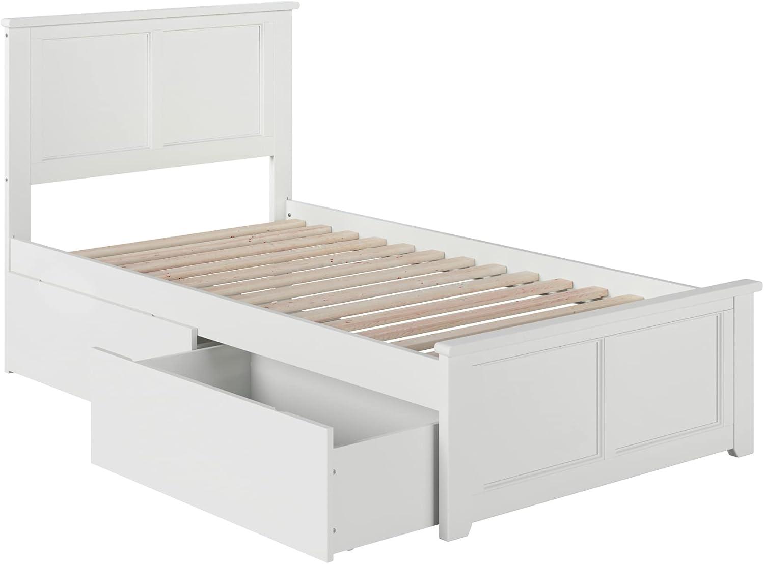 Madison White Twin XL Platform Bed with Matching Foot Board with 2-Urban Bed Drawers