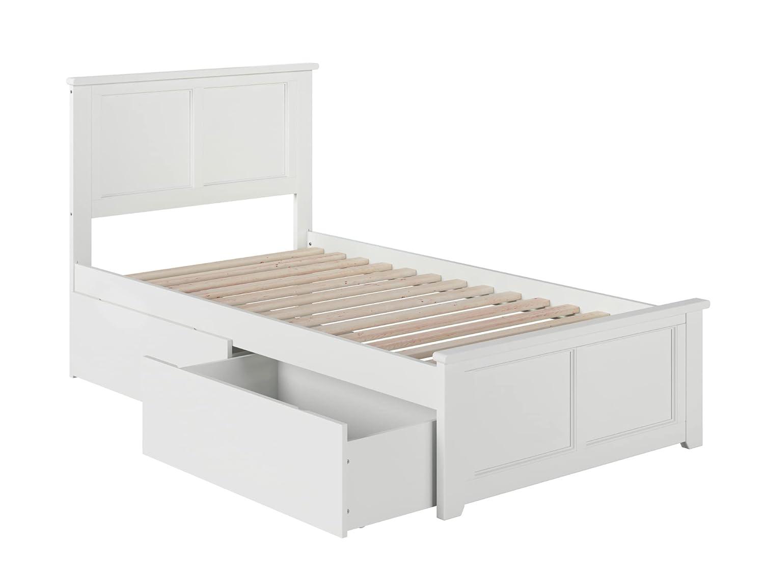 Madison Twin XL Platform Bed with Matching Foot Board with 2 Urban Bed Drawers in White