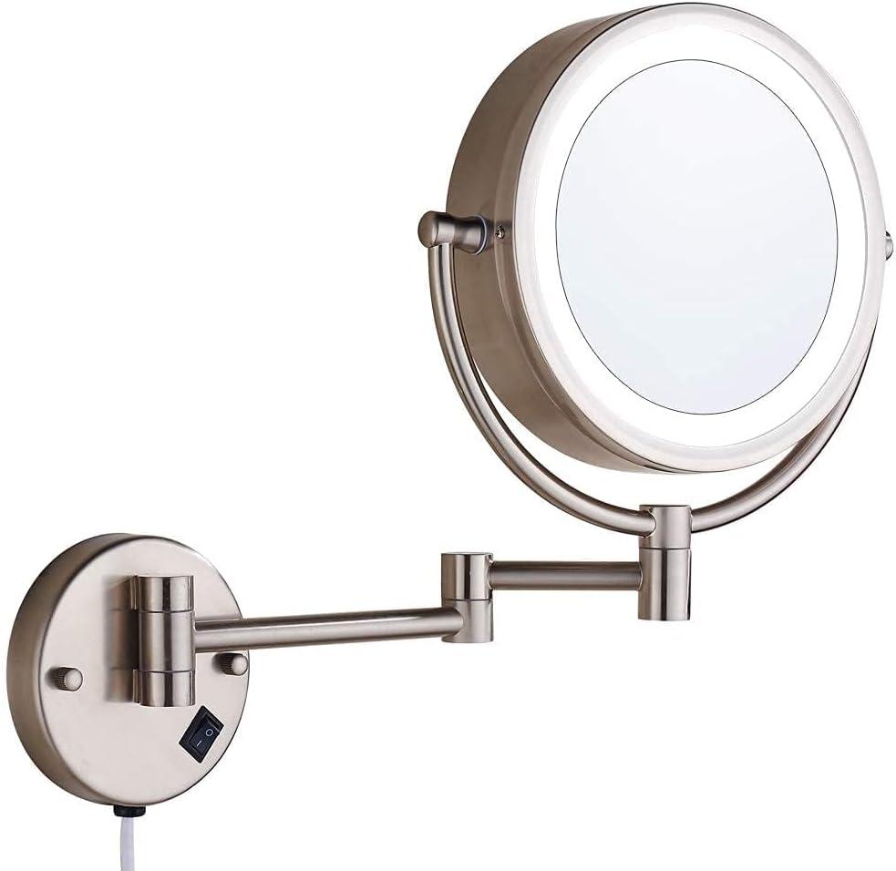 8.5 Inch Wall Makeup Mirror with 3 Tones LED Lights,Double Sided Vanity Mirror for Bathroom 10X Magnification,Plug Powered (Black/10X)