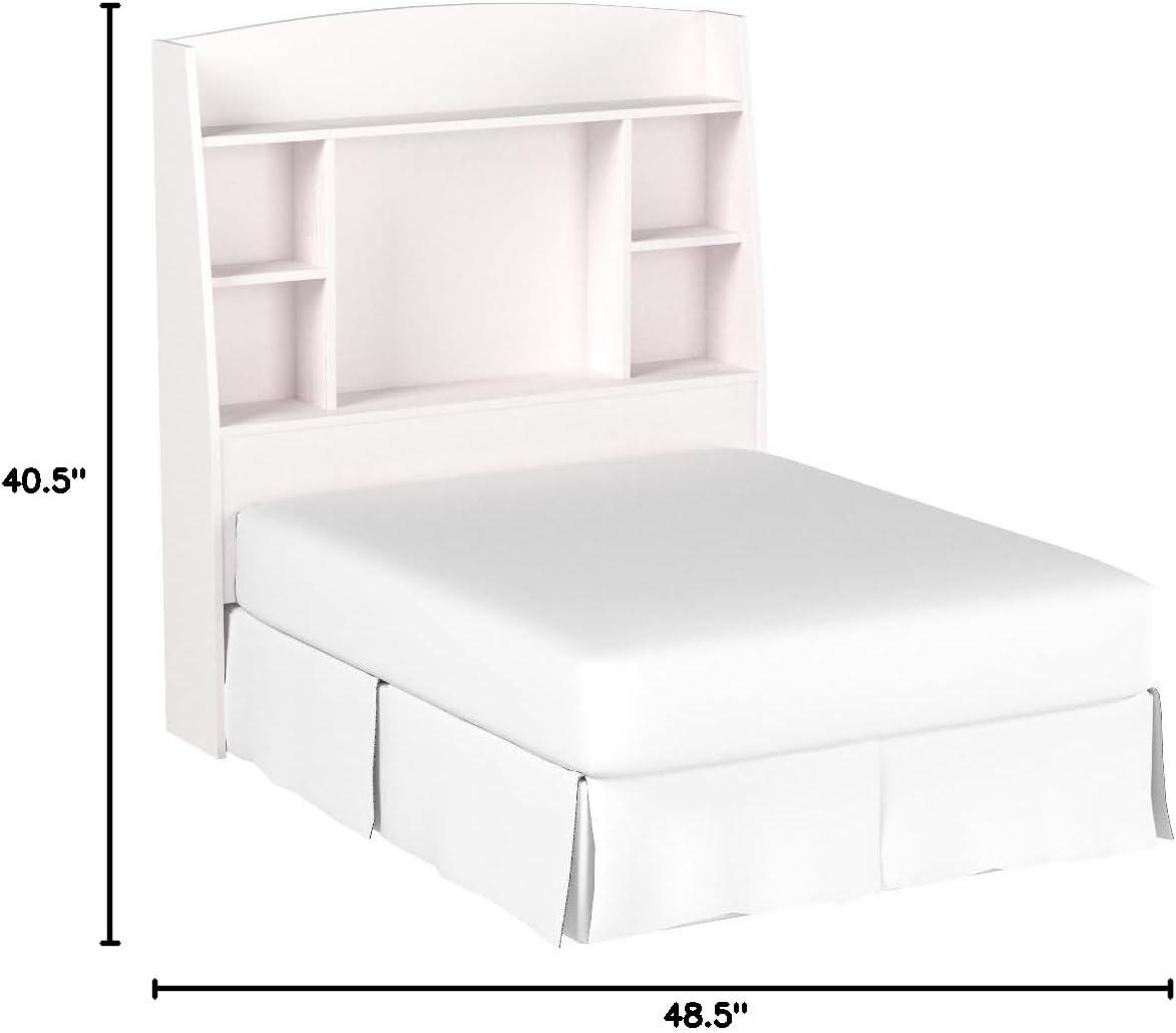 White Twin Wood Bookcase Headboard with Storage