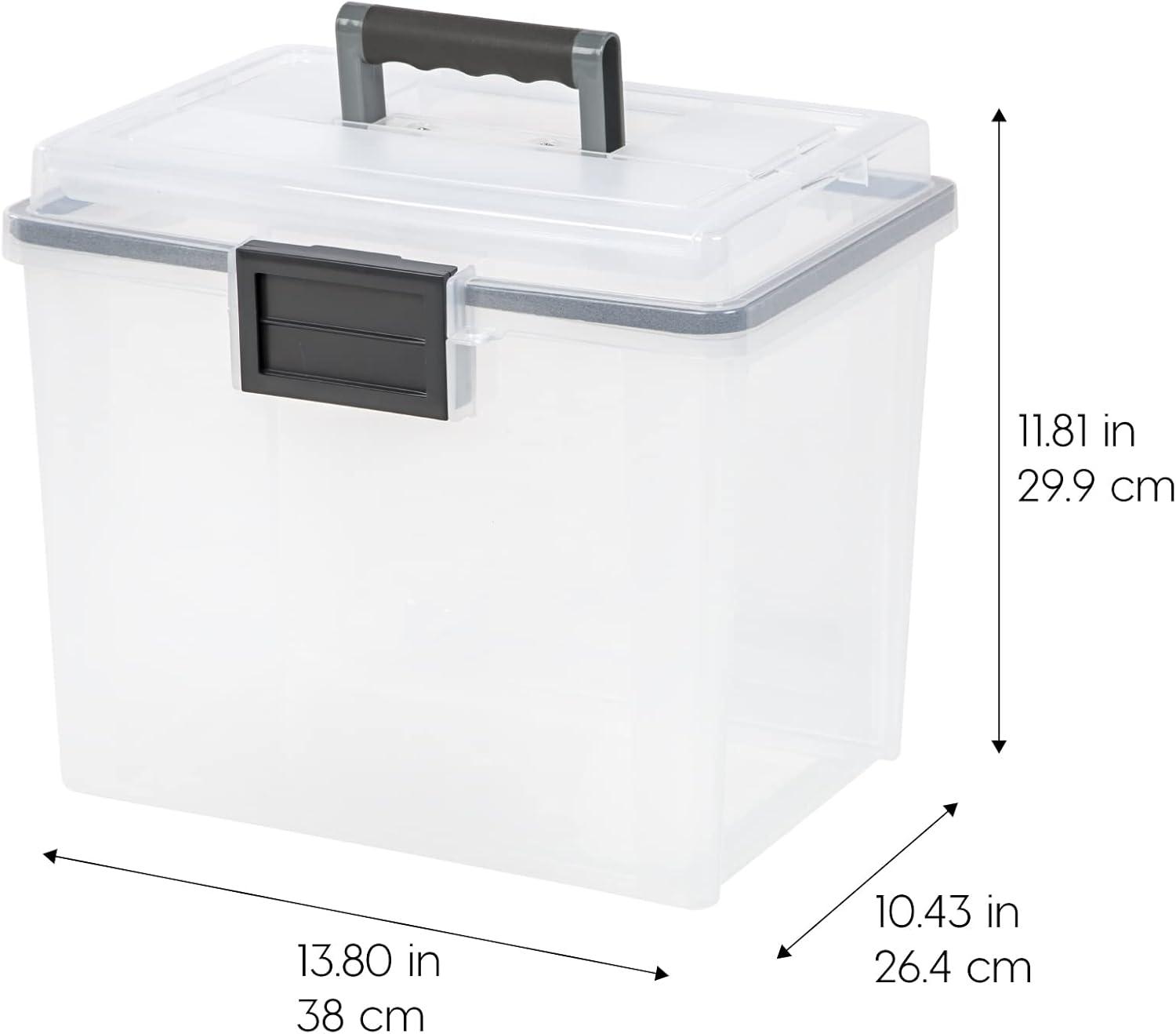 IRIS USA File Box WeatherPro Portable File Organizer Plastic File Box for Letter File w/ Organizer-Lid, Clear 19 Qt. 4 Pack