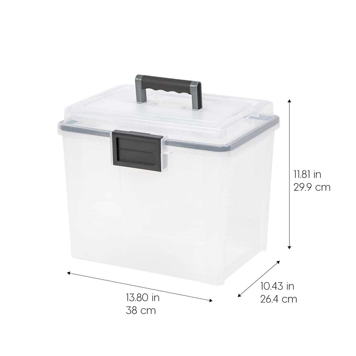 IRIS USA File Box WeatherPro Portable File Organizer Plastic File Box for Letter File w/ Organizer-Lid, Clear 19 Qt. 4 Pack