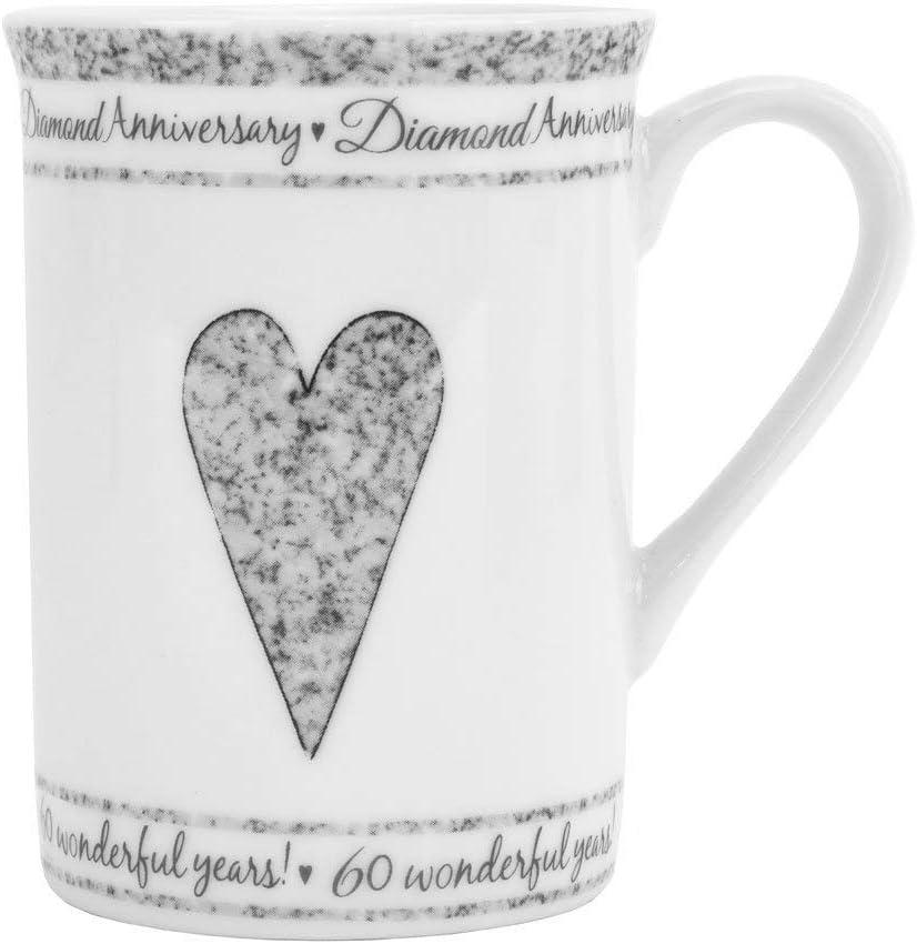 Beautifully Designed 60th Diamond Wedding Anniversary Set of Ceramic Mugs with Hearts | Dishwasher and Microwave Safe with Decorative Keepsake Box