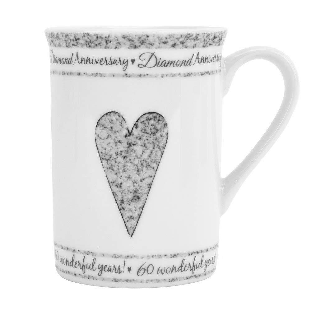 Beautifully Designed 60th Diamond Wedding Anniversary Set of Ceramic Mugs with Hearts | Dishwasher and Microwave Safe with Decorative Keepsake Box