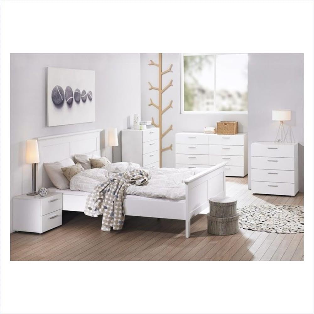 Home Square Scandinavian Look 2 Piece Bedroom Set 8 Drawer Double Dresser and Nightstand in White