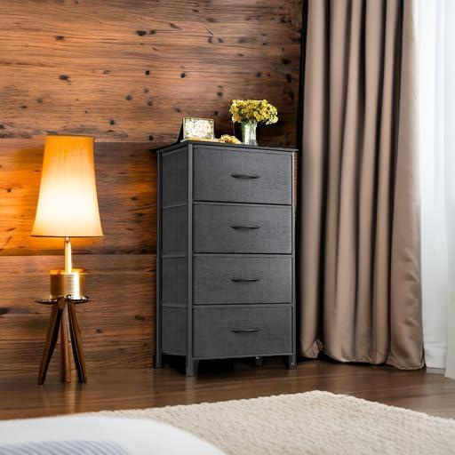 ODK Dresser for Bedroom with 4 Storage Drawers, Small Dresser Chest of Fabric Drawers with Sturdy Steel Frame, Wood Top, Dark Grey