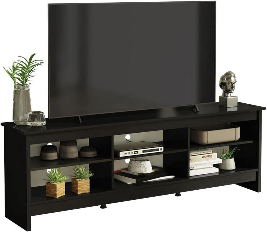 Ebern Designs Media Console TV Stand Entertainment Center with 6 Shelves and Cable Management for 65, 75 Inch Television Living Room and Bedroom Modern Wooden