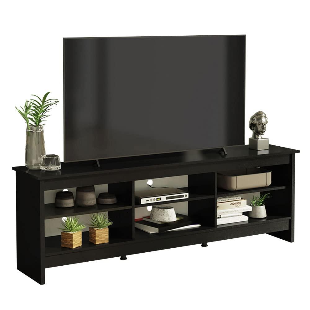 Ebern Designs Media Console TV Stand Entertainment Center with 6 Shelves and Cable Management for 65, 75 Inch Television Living Room and Bedroom Modern Wooden