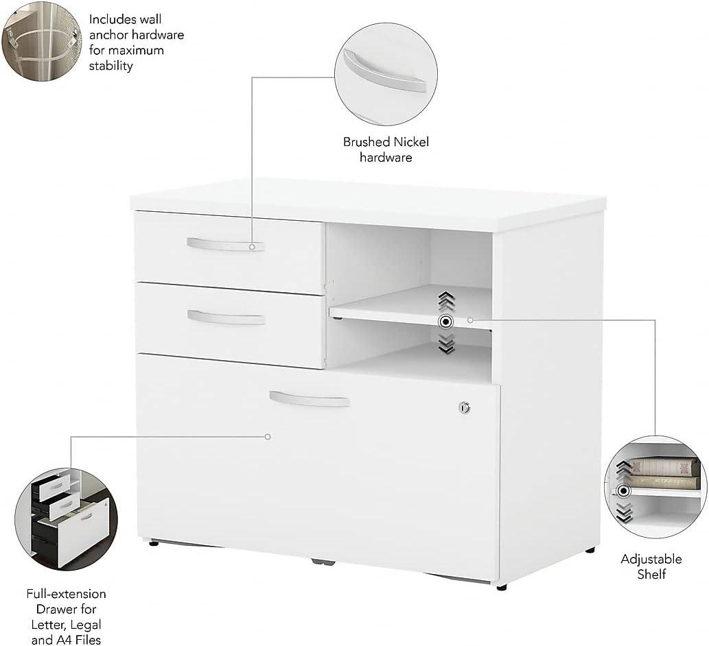 Contemporary White Engineered Wood Lateral File Cabinet with Lockable Drawers