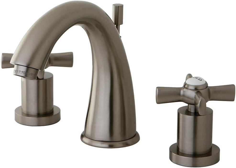 Kingston Brass Millennium Two-Handle 3-Hole Deck Mount Widespread Bathroom Faucet with Brass Pop-Up Drain