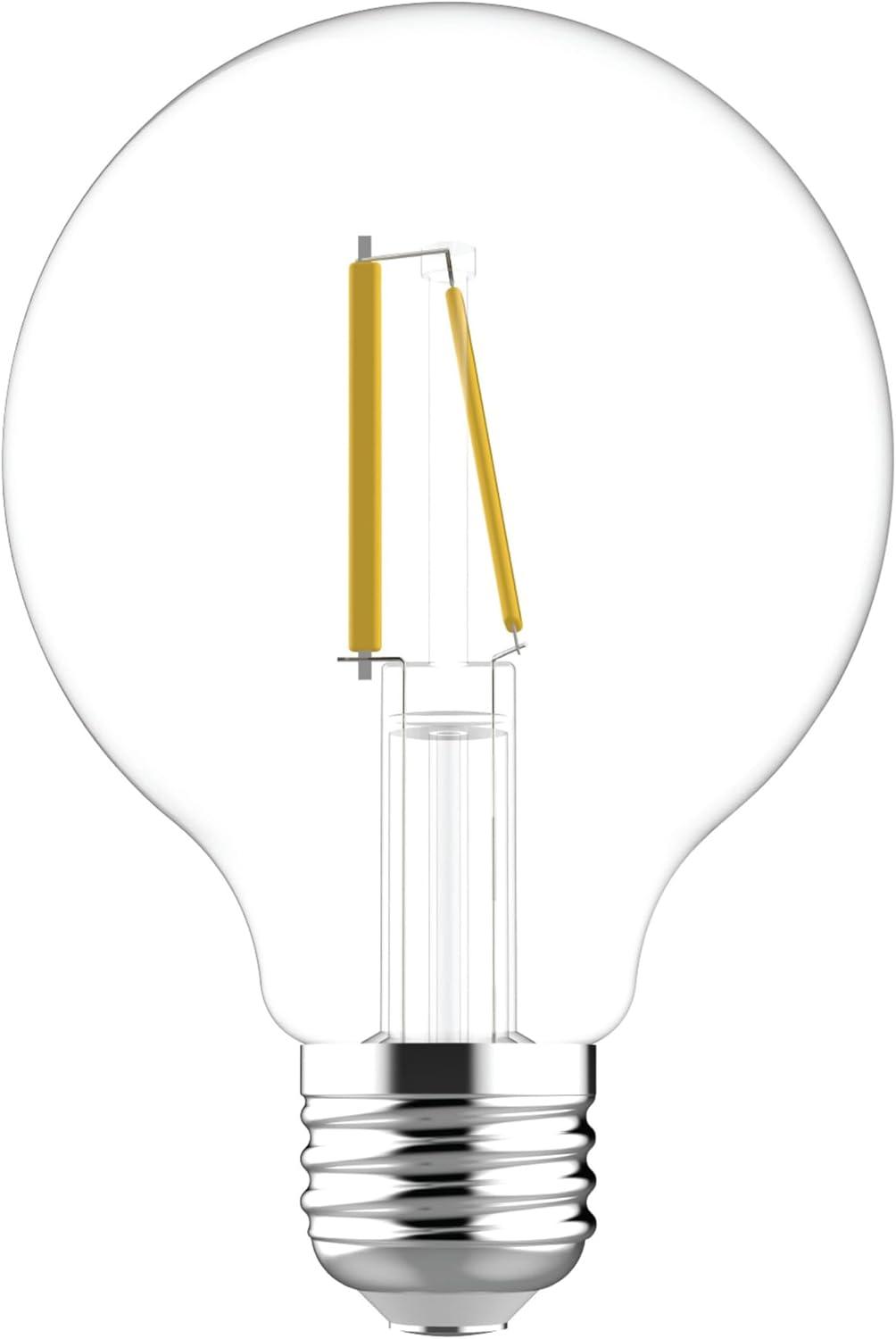 GE 2pk 60W G25 LED Globe Filament Clear Light Bulbs Soft White: Round E26 Type A, Bathroom, 500 Lumens, Energy Star Certified