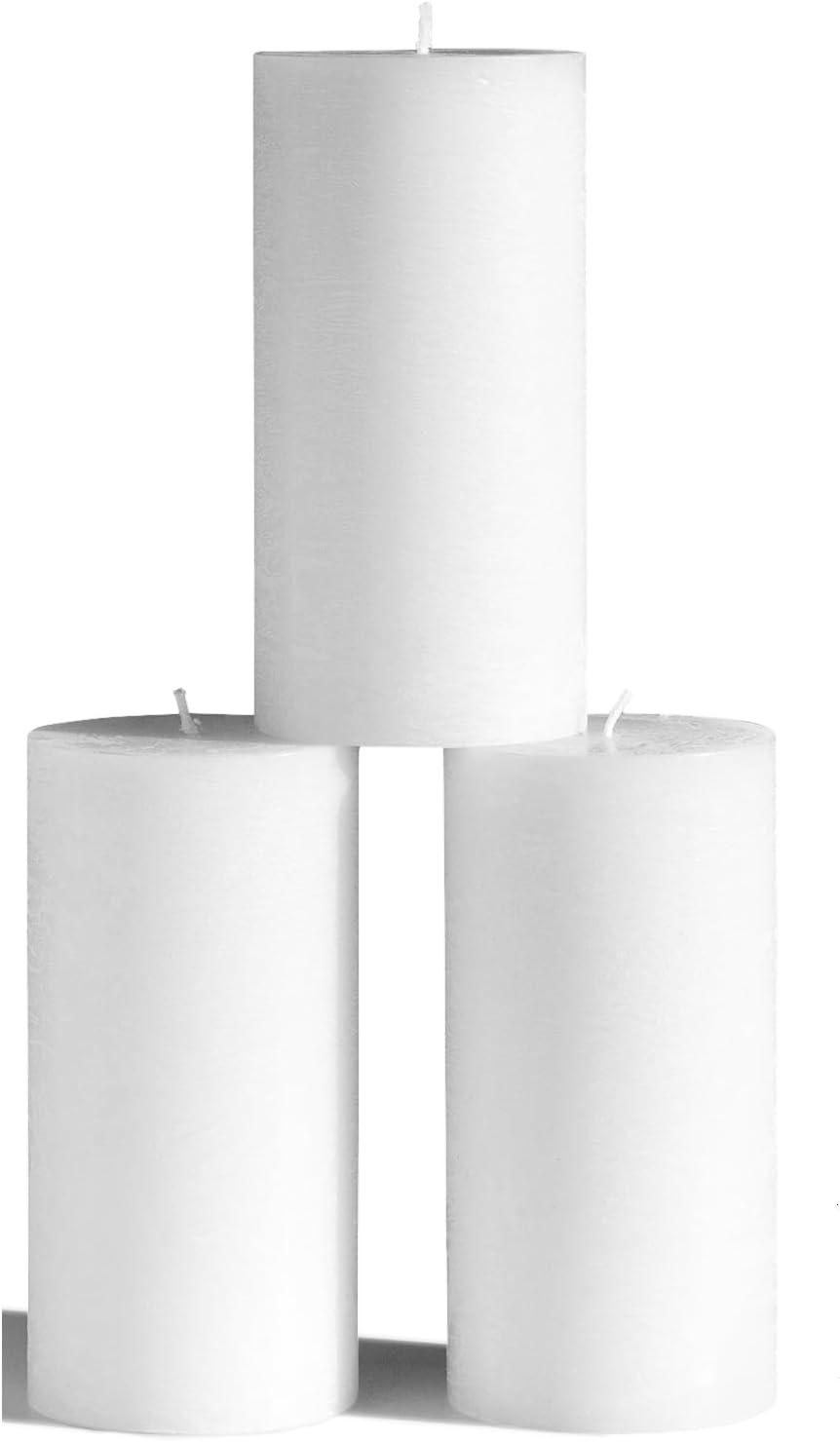 CANDWAX 3x6 Pillar Candles Set of 3 - Decorative Rustic Candles Unscented and Valentines Candles - Ideal as Wedding Candles or Large Candles for Home Interior - White Candles