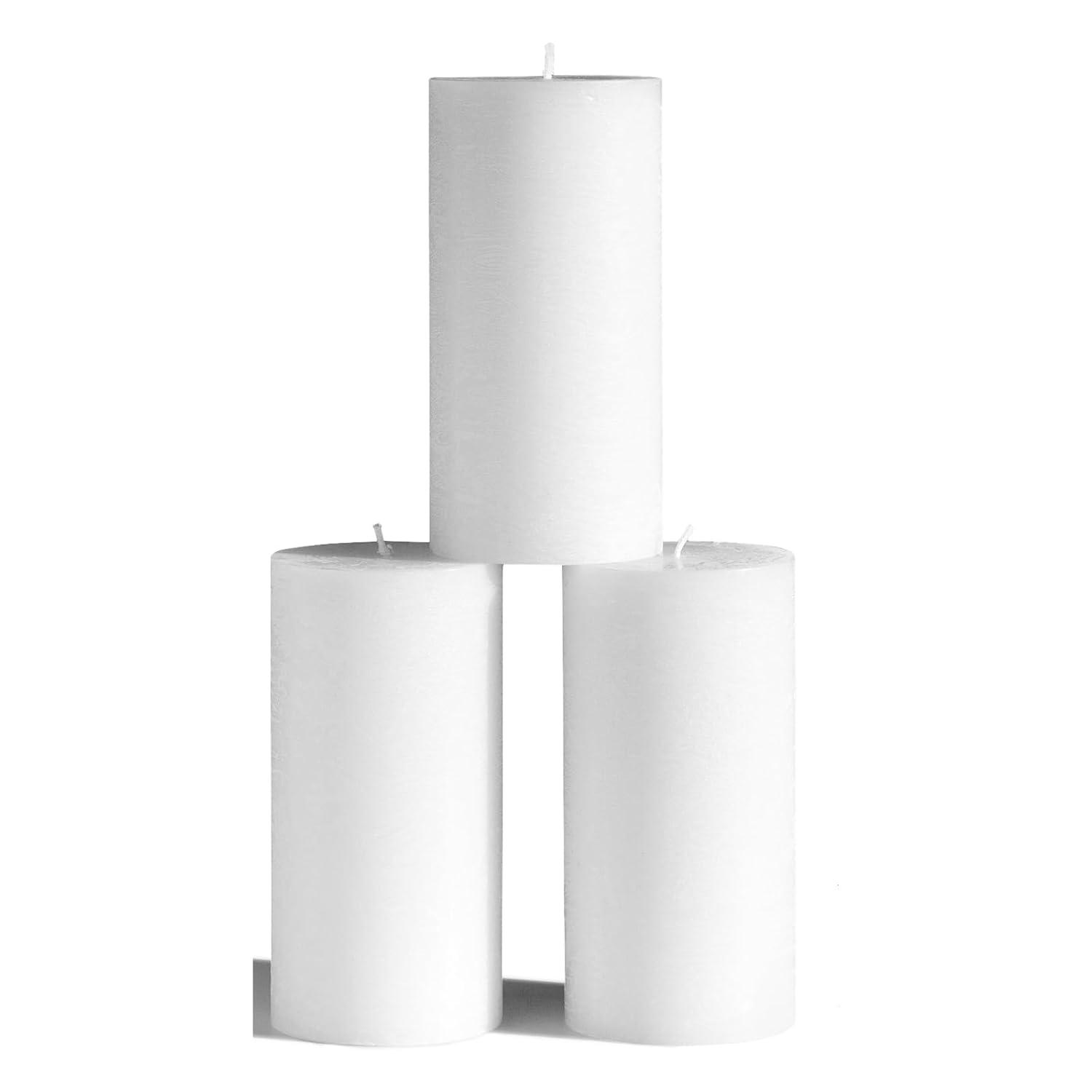 CANDWAX 3x6 Pillar Candles Set of 3 - Decorative Rustic Candles Unscented and Valentines Candles - Ideal as Wedding Candles or Large Candles for Home Interior - White Candles