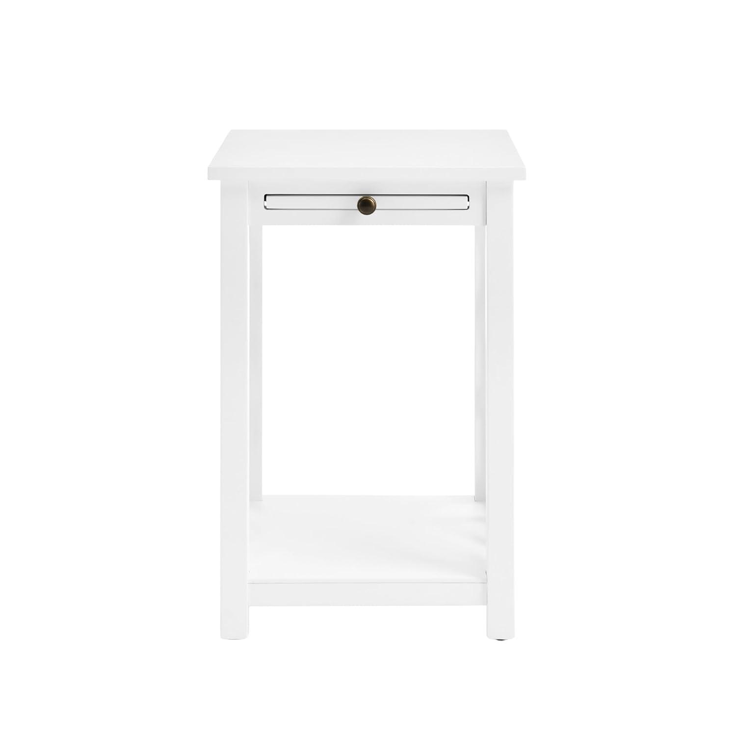 Alaterre Furniture Coventry Wood End Table with Tray and Bottom Shelf, Modern Accent Furniture, White