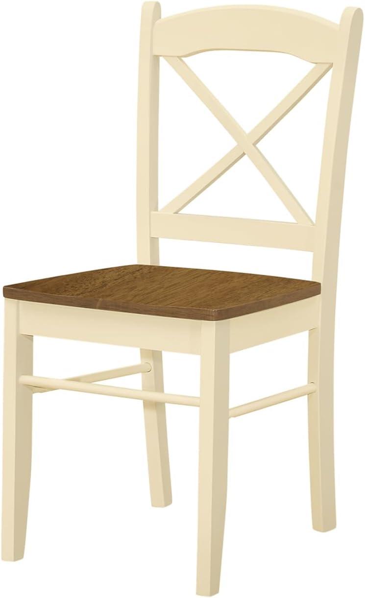 Oak and Cream Cross Back Transitional Side Chairs, Set of 2