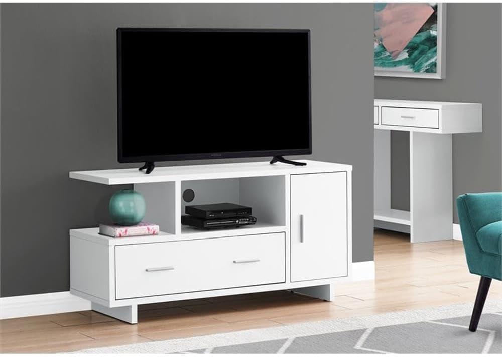Monarch Specialties Tv Stand 48 Inch Console Media Entertainment Center Storage Cabinet Drawers Laminate White Contemporary Modern