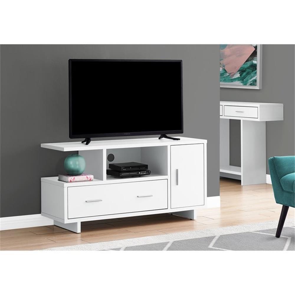 Monarch Specialties Tv Stand 48 Inch Console Media Entertainment Center Storage Cabinet Drawers Laminate White Contemporary Modern