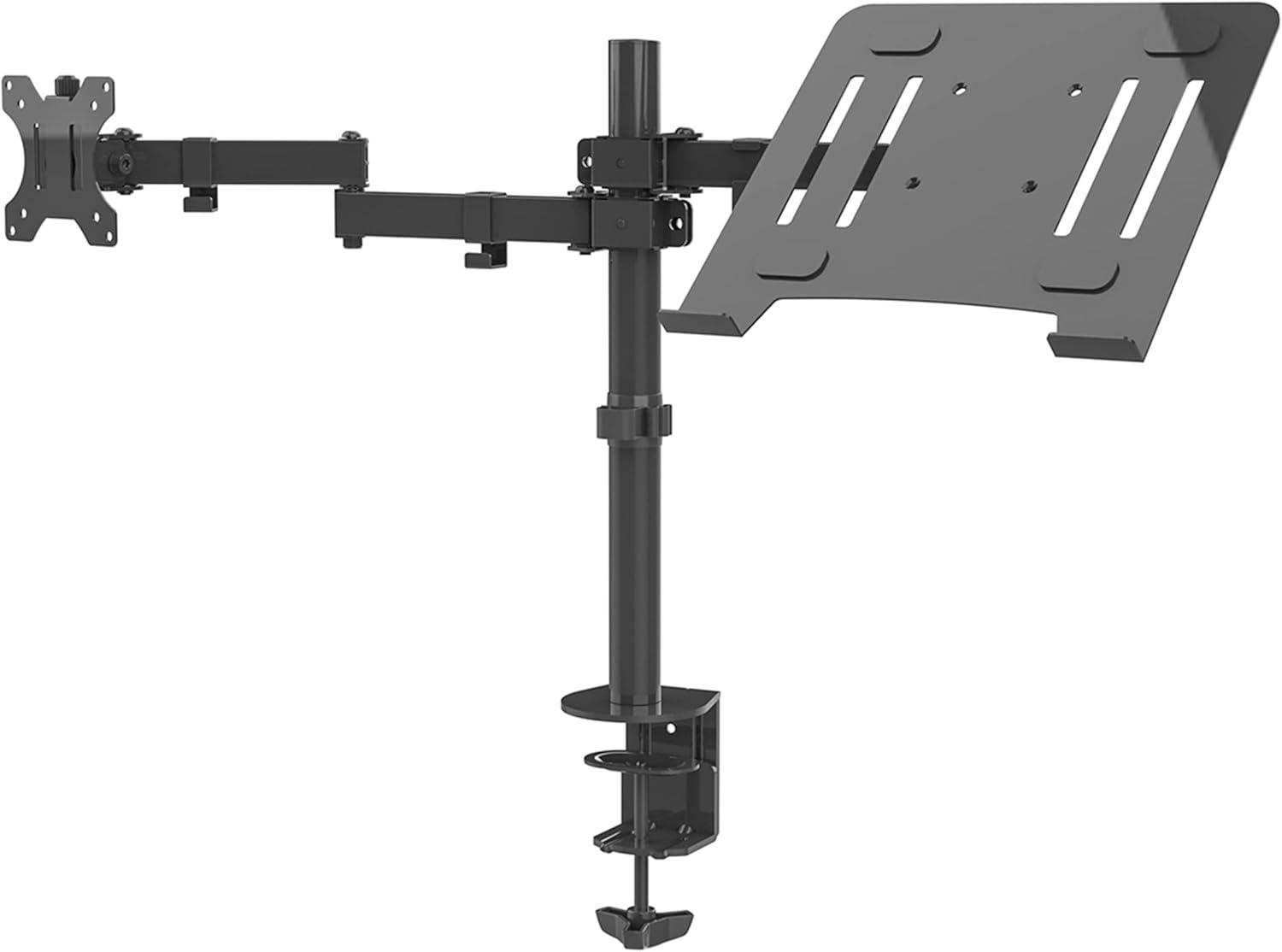 Stand Up Desk Store Convertible Clamp-On Laptop and Monitor Stand / Dual Monitor Mount (Black, 13" to 32" Monitor, up to a 17" Laptop)