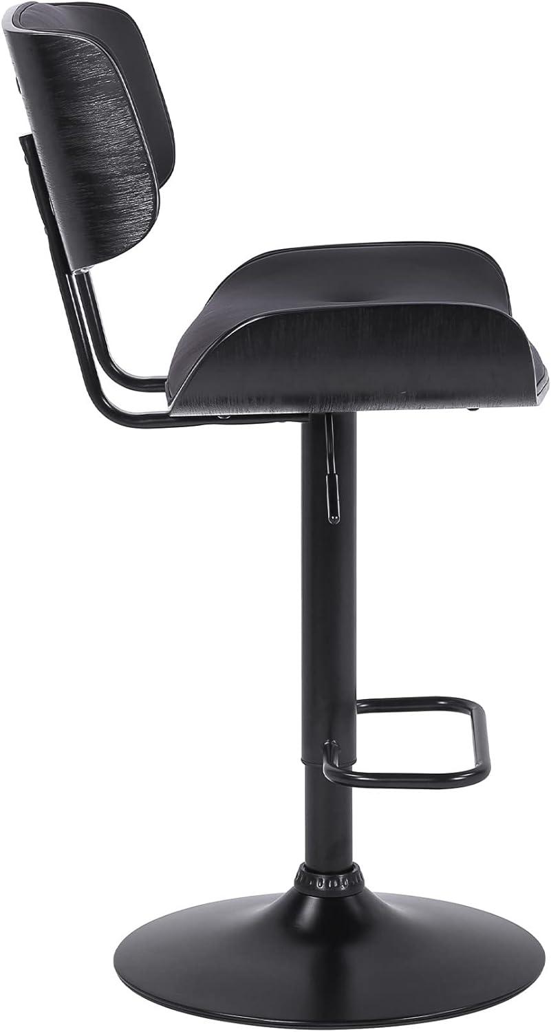 Adjustable Black Tufted Faux Leather and Black Wood Swivel Barstool.