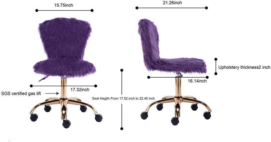 Purple Faux Fur Mid-Back Swivel Vanity Chair with Gold Legs