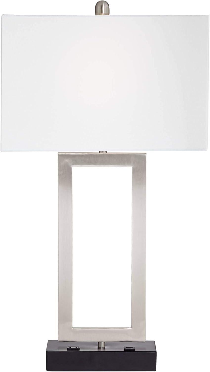 360 Lighting Todd 30" Tall Large Modern End Table Lamps Set of 2 USB Port AC Power Outlet Silver Brushed Nickel Finish Metal Living Room Charging