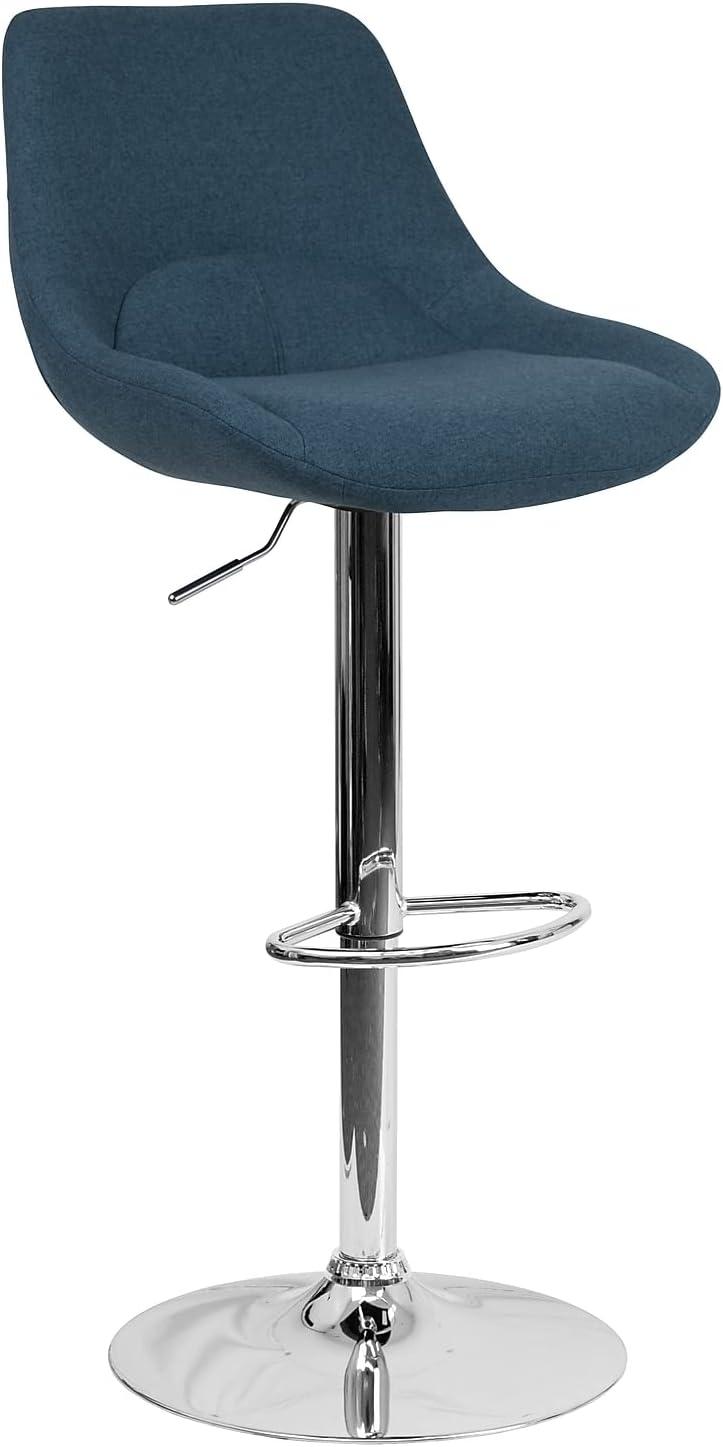 Contemporary Blue Fabric and Chrome Adjustable Swivel Barstool