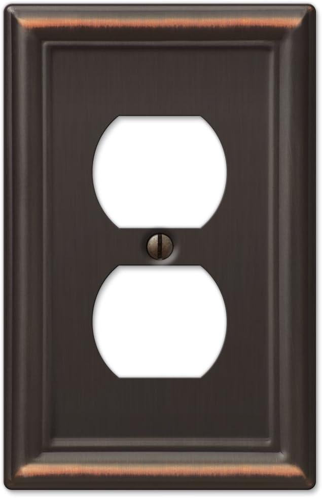 Amerelle Chelsea Aged Bronze Bronze 1 gang Stamped Steel Duplex Outlet Wall Plate 1 pk