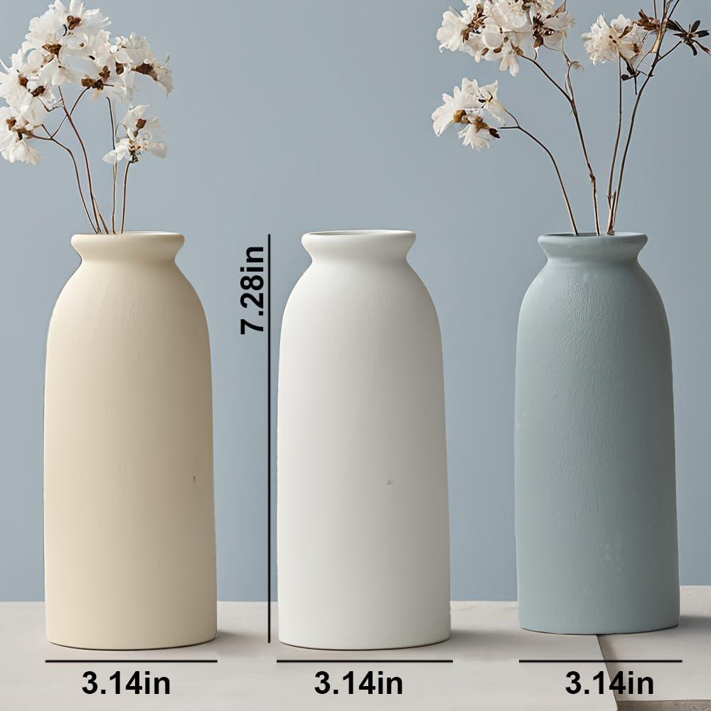 Latitude Run® Set Of 3 Multicolor Ceramic Vases For Home Decor, Farmhouse Style Centerpieces For Living Room, Table, Fireplace, Or Entryway (Blue Mix)