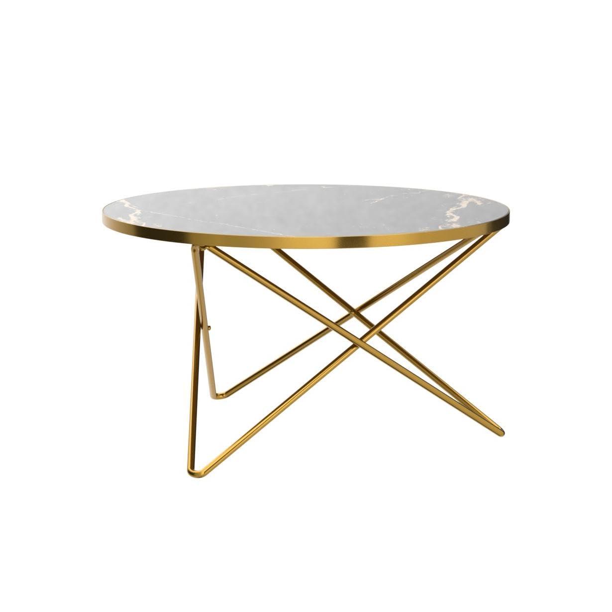 HLR Round Coffee Table with Black Faux Marble Top
