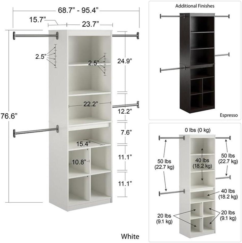 White Laminated Particleboard Closet Storage System with Adjustable Rods