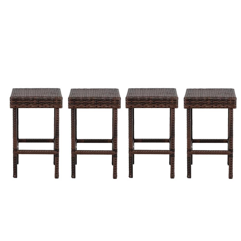 Hassch 24" Counter Height Rattan Wicker Bar Stools Set of 4, Bistro Pub Backless Barstools, Kitchen Dining Room Chairs, Indoor Outdoor Furniture (Brown)