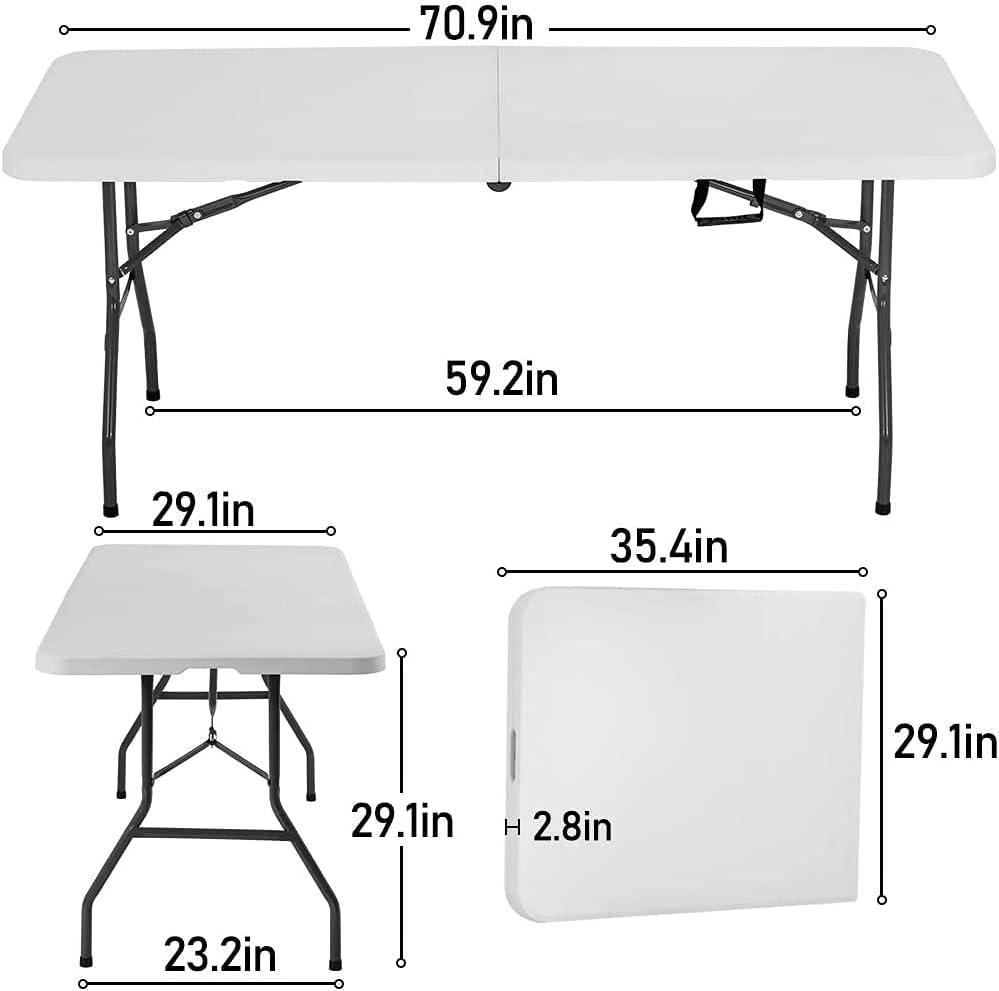 CL.HPAHKL 4 ft Folding Table with 3 Adjustable Height, Small Plastic Foldable Table with Carrying Handle, Portable Camping Table Fold in Half for Indoor Outdoor Camping, Picnic and Party, White