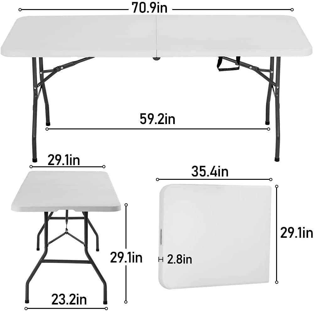 FDW Folding Half Portable Foldable Table for Parties Backyard Events (White, 6 FT 70 * 29) (White, 6 FT)