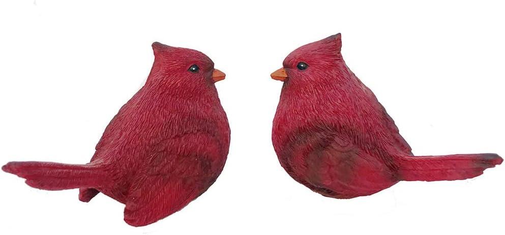 Darware Cardinal Figurines, 2pc Set; Resin Red Bird Statue Figures for Christmas and Seasonal Decor; Large 5.5 x 4 Inch Figures