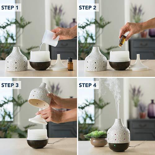 Airome Botanical Large Ceramic Essential Oil Diffuser250 mL Humidifying Ultrasonic Aromatherapy Diffuser 8 Colorful LED Lights, Up to 24 Hours Intermittent & Continual Mist with Auto Shut-Off, White
