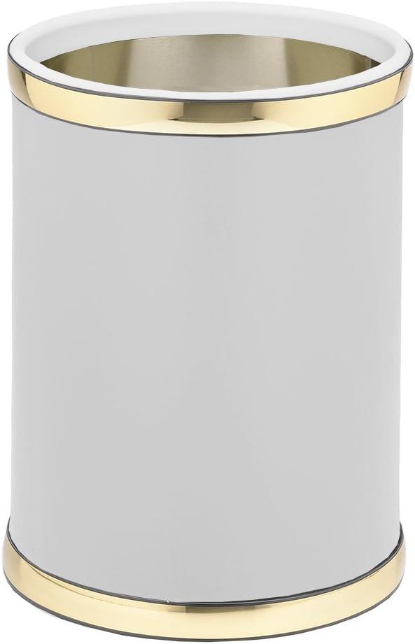 White and Polished Gold Round Plastic Wastebasket