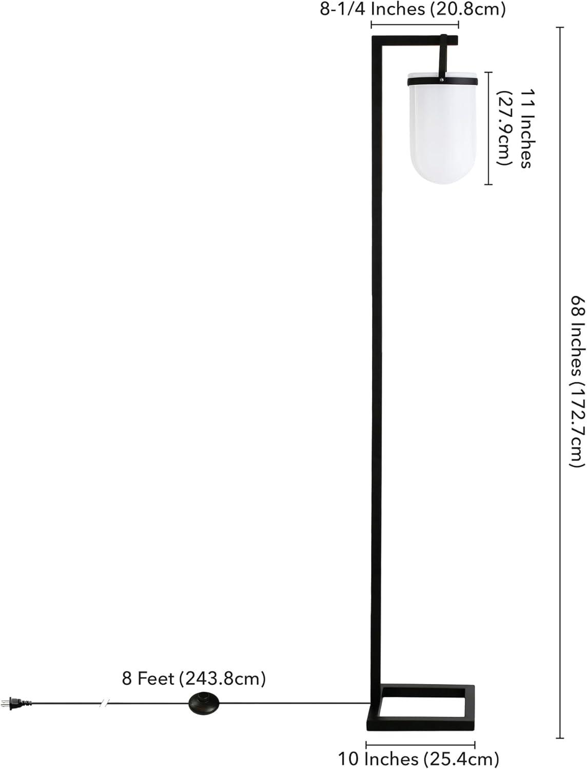 Evelyn&Zoe Shiloh 68" Tall Floor Lamp with Glass Shade, Blackened Bronze/White Milk