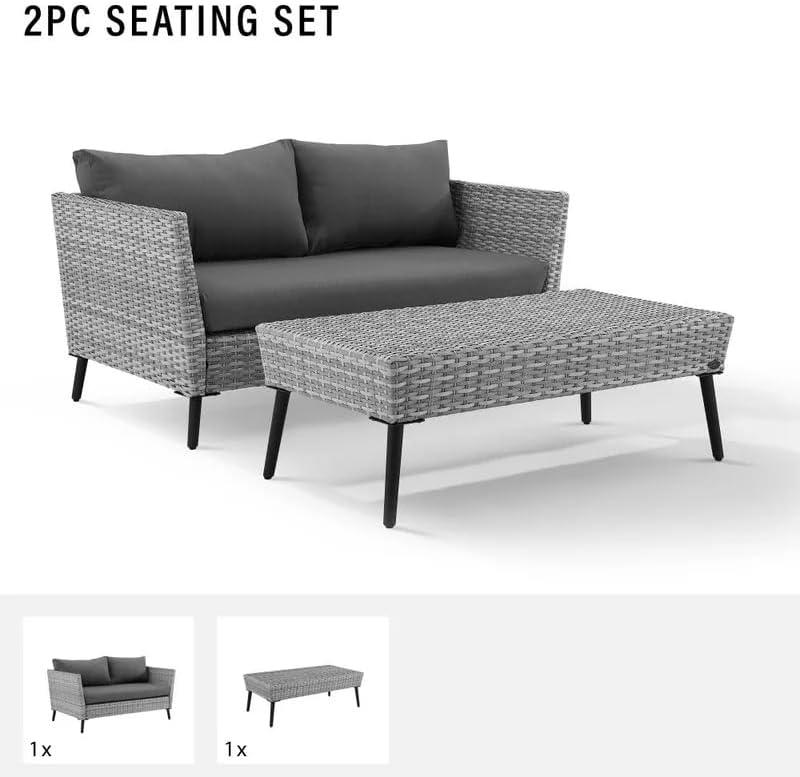 2pc Richland Outdoor Patio Loveseat and Coffee Table Set - Gray - Crosley