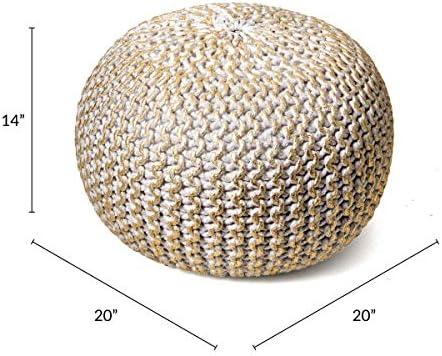Ling Knit Filled Ottoman Gold Round Pouf