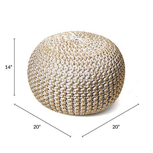 Ling Knit Filled Ottoman Gold Round Pouf