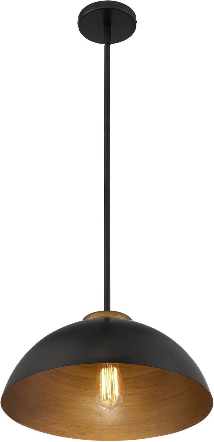 Janie Modern Industrial Black and Gold Dome Pendant Light