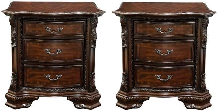 Cheston Brown Cherry Traditional 3-Drawer Solid Wood Nightstand Set