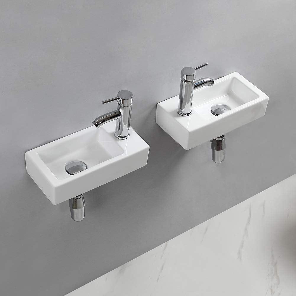 BTERAZ 7.3'' White Ceramic Rectangular Bathroom Sink