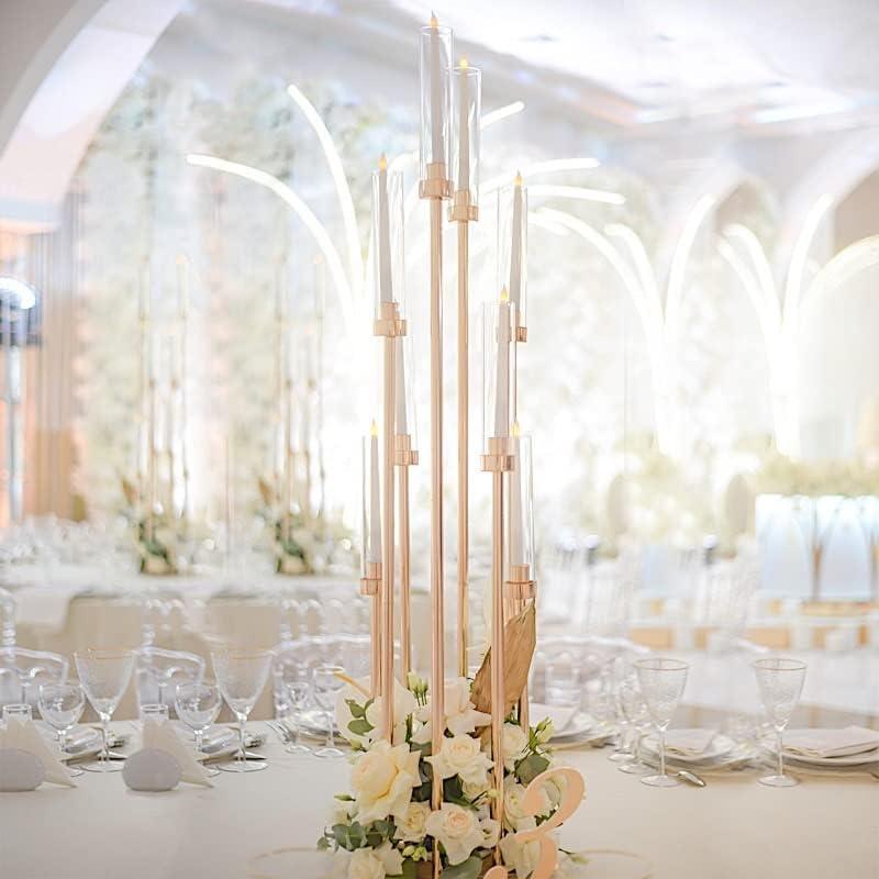 Elegant 42" Gold Metal and Glass Candelabra Centerpiece