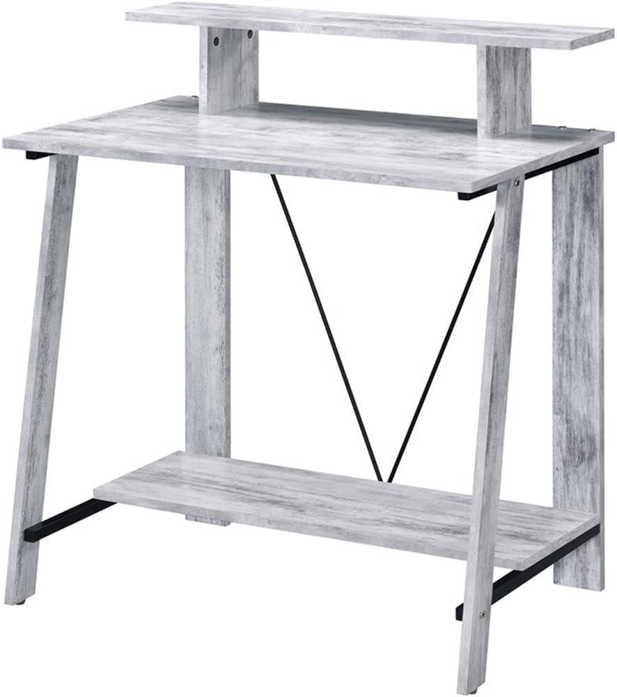 ACME Nypho Wooden 2 Shelves Writing Desk in Antique White and Black