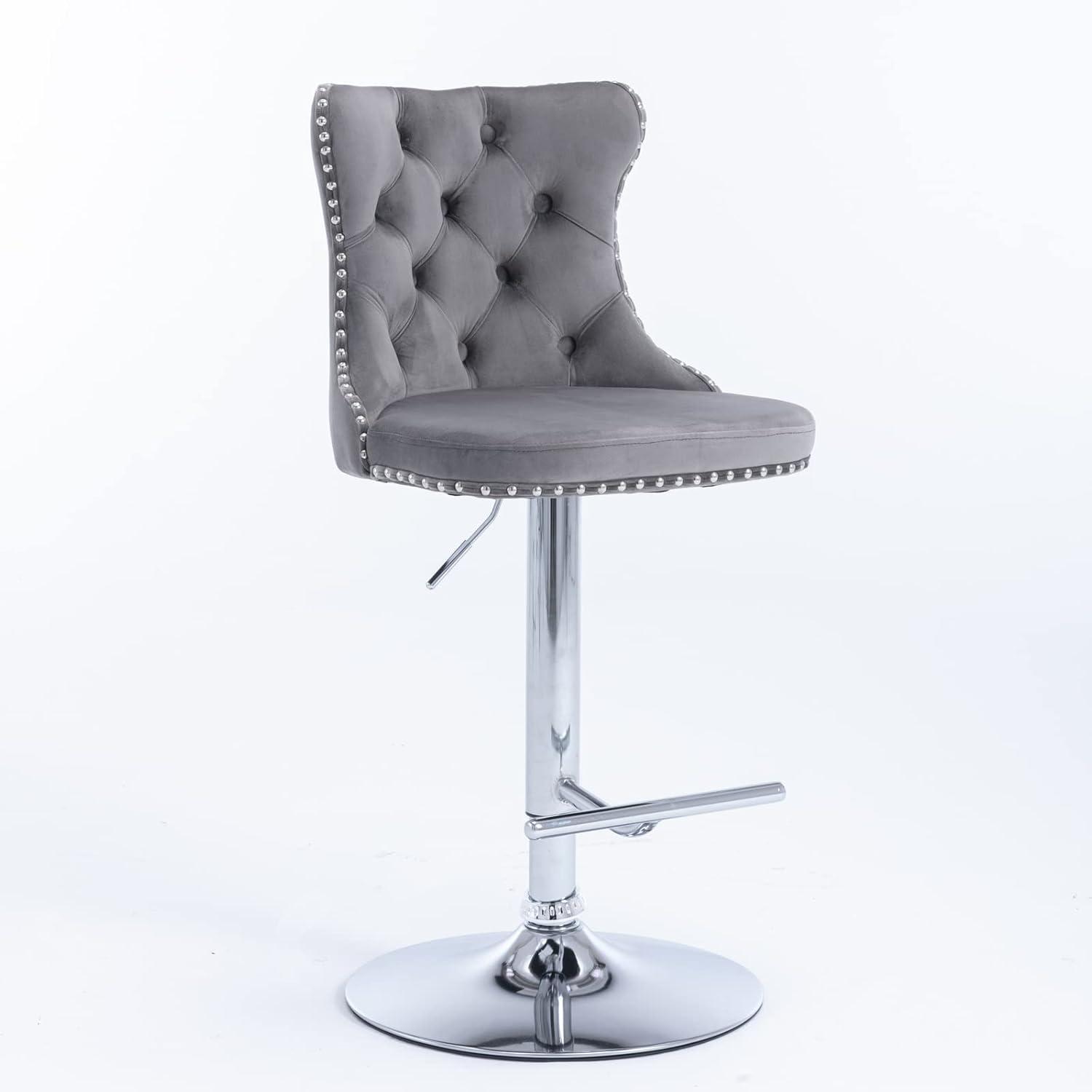 Swivel Bar Stools Set of 2, Adjustable Velvet Counter Height Barstools for Kitchen Island Dining Room, Modern Bar Chairs with Back, Nailheads Trim, Button Tufted