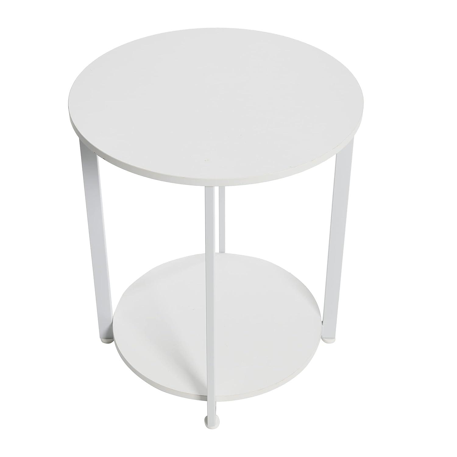Household Essentials Jamestown Round End Table White: Modern Minimalist, Iron Frame, Particle Board Top